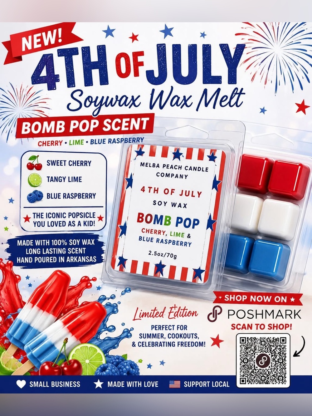 4th of July waxmelt 2.5oz Soywax 3 pk